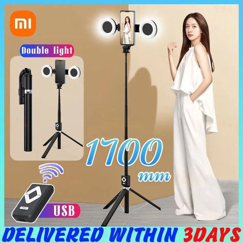 عصا سيلفي احترافية 3 في 1 مع إضاءة مزدوجة